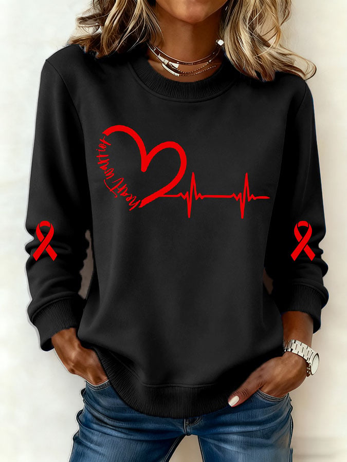 Women's Heart Disease Awareness Printed Sweatshirt