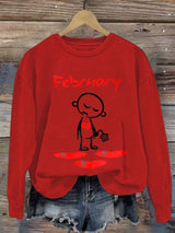 Women's Casual Heart Disease Awareness In February Wear Red Printed Long-Sleeve Sweatshirt
