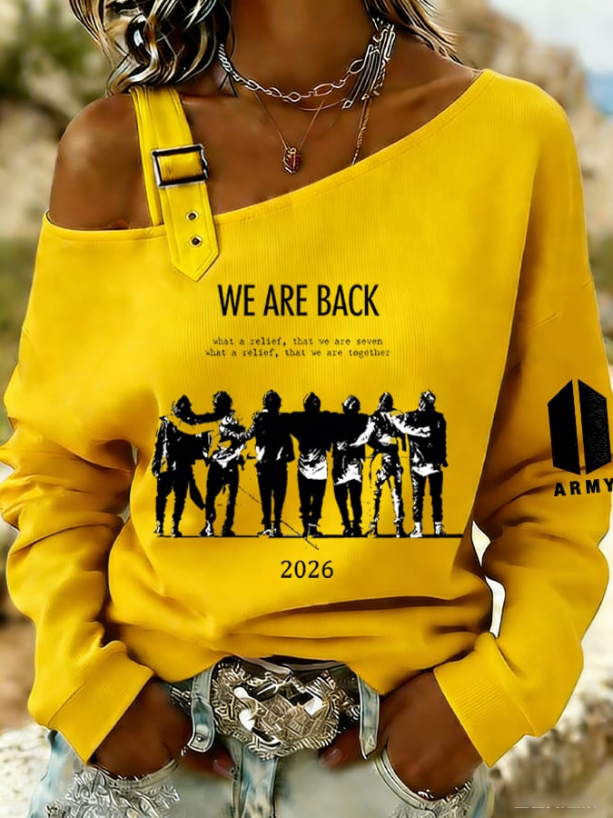 Women's Retro Leisure  Print Off-The-Shoulder Sweatshirt