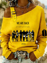 Women's Retro Leisure  Print Off-The-Shoulder Sweatshirt