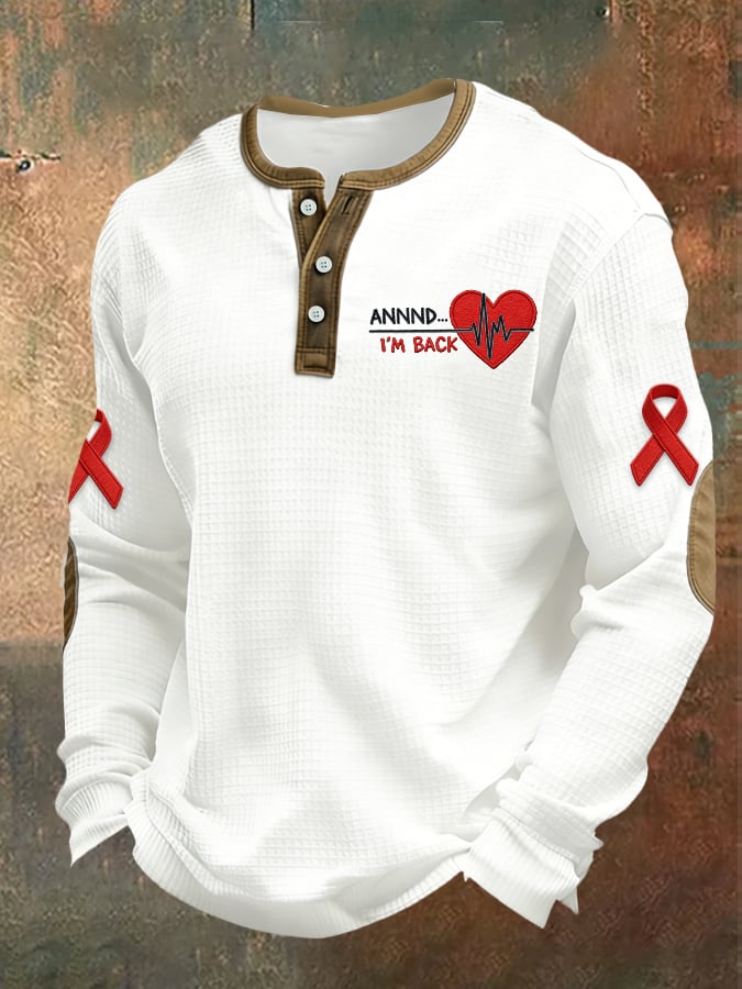 Men's casual t-shirt with a heart disease awareness design and the text "AND... I'M BACK"