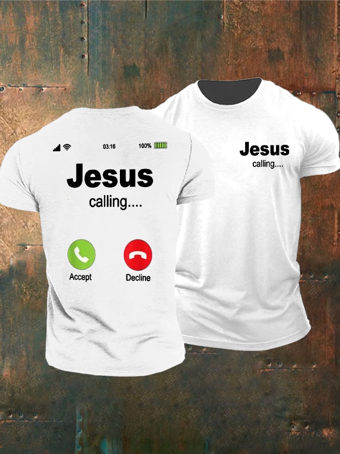 Men's Retro Jesus Calling Print T-Shirt