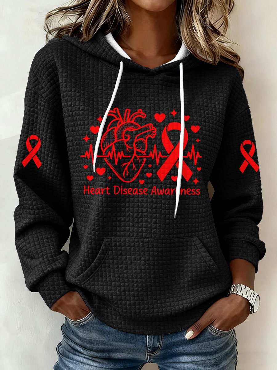 Women's Heart Disease Awareness Print Hooded Sweatshirt