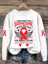Women's Casual Heart Disease Awareness In February Wear Red Printed Long-Sleeve Sweatshirt