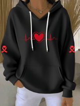 Women's Heart Disease Awareness Print Long-Sleeve Hooded Sweatshirt
