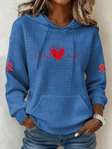 Women's Heart Disease Awareness Printed Square Hooded Sweatshirt