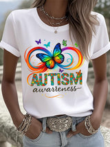 Retro Autism Awareness Butterfly Infinity Print T-Shirt