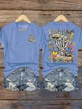 Women's  Flower skull hand gesture Of WDNC Club We Do Not Care Menopause Perimenopause Print T-Shirt