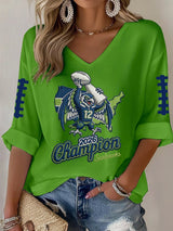 Women's Football Print Waffle Long Sleeve T-Shirt