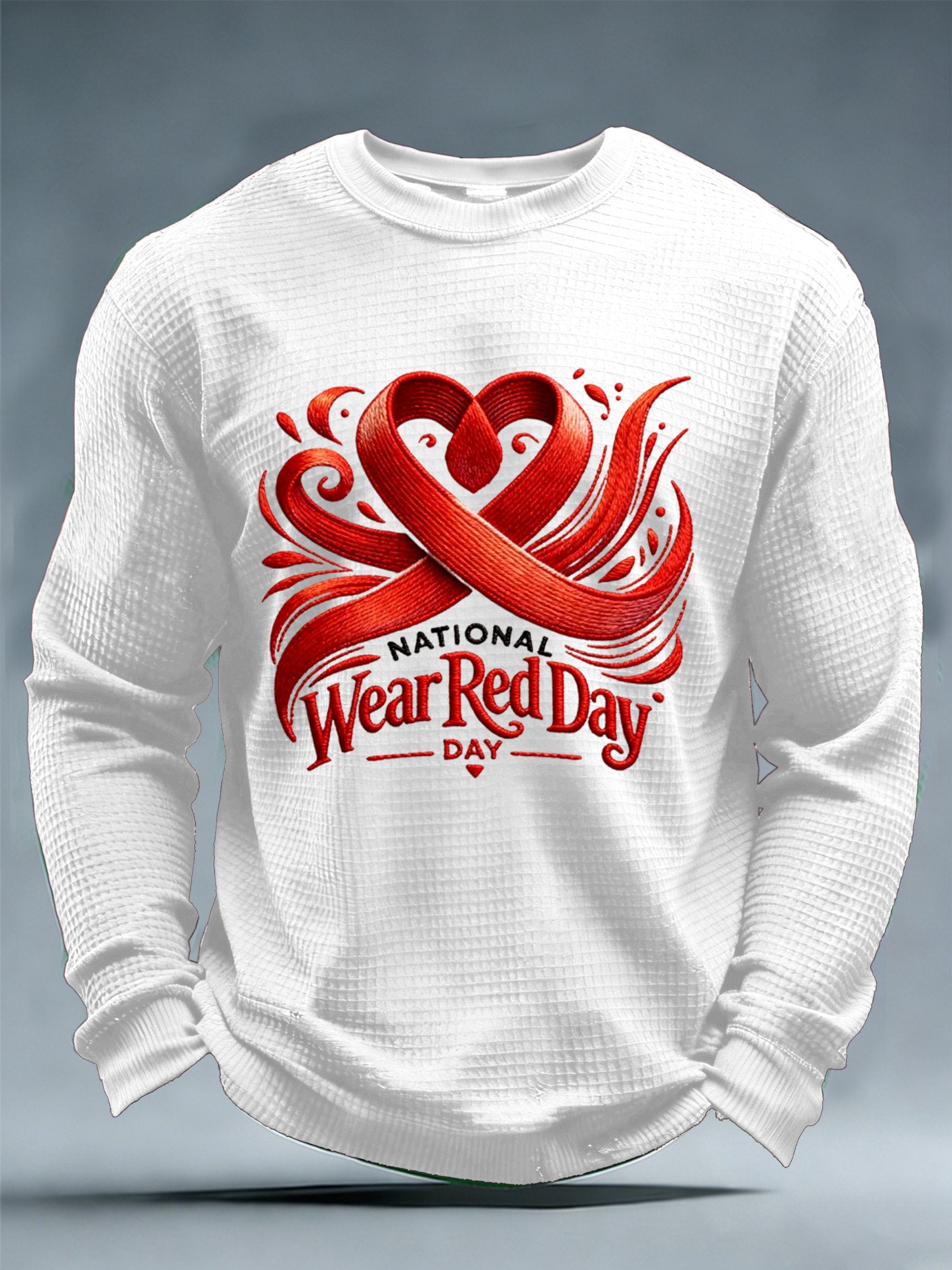 Men's casual heart disease awareness waffle-knit T-shirt