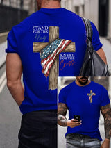 Men's Stand For The Flag Kneel For The Cross Printed Casual T-Shirt
