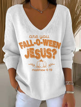 Women's Are You Fall-O-Ween Jesus Print V Neck Sweater