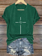 Women's Texas Faith Cross Printed Casual T-Shirt
