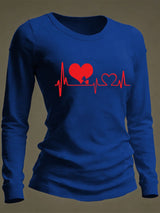 Women's Casual Heart Disease Awareness Print Long-Sleeve T-Shirt