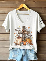 Women's Casual Autumn Faith Pumpkin Print T-shirt