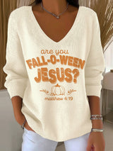 Women's Are You Fall-O-Ween Jesus Print V Neck Sweater