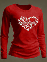 Women's Casual Heart Disease Awareness Print Long-Sleeve T-Shirt