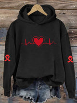 Women's Casual Heart Disease Awareness Print Hoodie