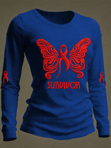 Women's Casual Heart Disease Awareness Print Long-Sleeve T-Shirt