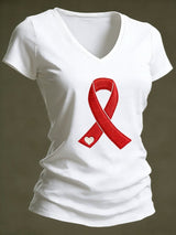 Women's Casual Heart Disease Awareness Printed Short-Sleeve T-Shirt