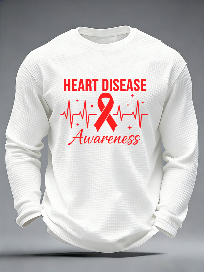 Men's casual heart disease awareness waffle-knit T-shirt