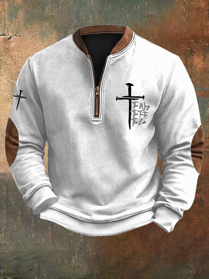 Men's Jesus The Way The Truth The Life Printed Zip Collar Sweatshirt