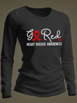 Women's Casual Heart Disease Awareness Print Long-Sleeve T-Shirt