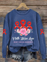 Women's Casual Heart Disease Awareness In February Wear Red Printed Long-Sleeve Sweatshirt