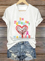 Women's Casual Heart Disease Awareness Printed Short-Sleeve T-Shirt