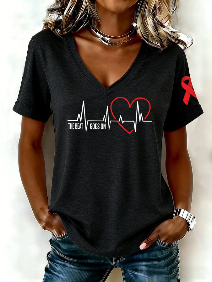 Women's casual heart disease awareness T-shirt