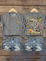 Women's  Flower skull hand gesture Of WDNC Club We Do Not Care Menopause Perimenopause Print T-Shirt