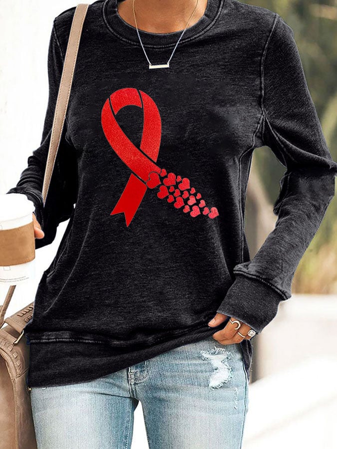 Women's Casual Heart Disease Awareness Printed Sweatshirt