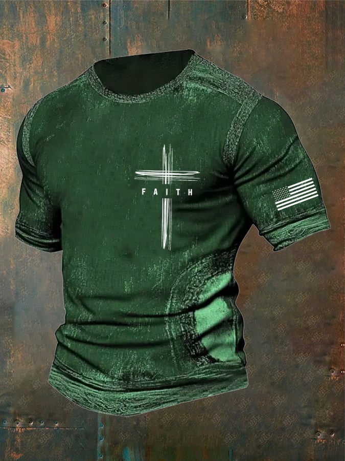 Men's Vintage Faith Cross Print Casual T-Shirt