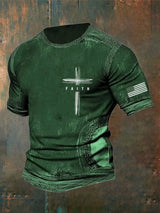 Men's Vintage Faith Cross Print Casual T-Shirt