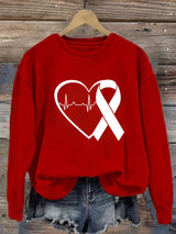Women's Casual Heart Disease Awareness In February Wear Red Printed Long-Sleeve Sweatshirt