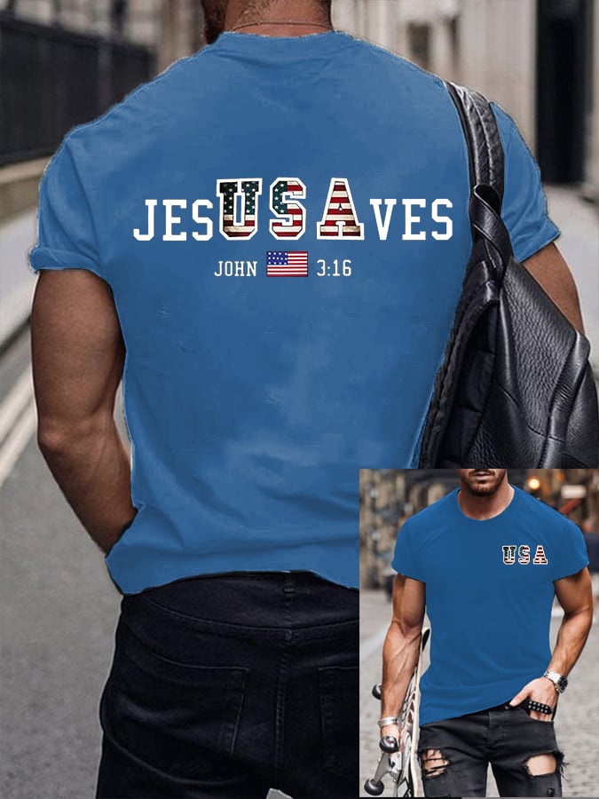 Men's Vintage USA Jesus Saves Printed Round Neck T-Shirt