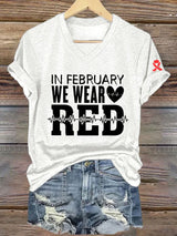 Women's Casual Heart Disease Awareness Printed Short-Sleeve T-Shirt