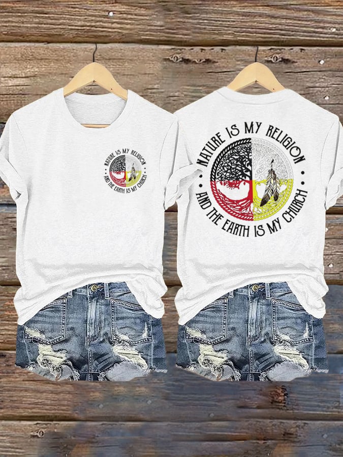 Women's Nature Is My Religion And The Earth Is My Church  Print Shirt