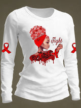 Women's Casual Heart Disease Awareness Print Long-Sleeve T-Shirt