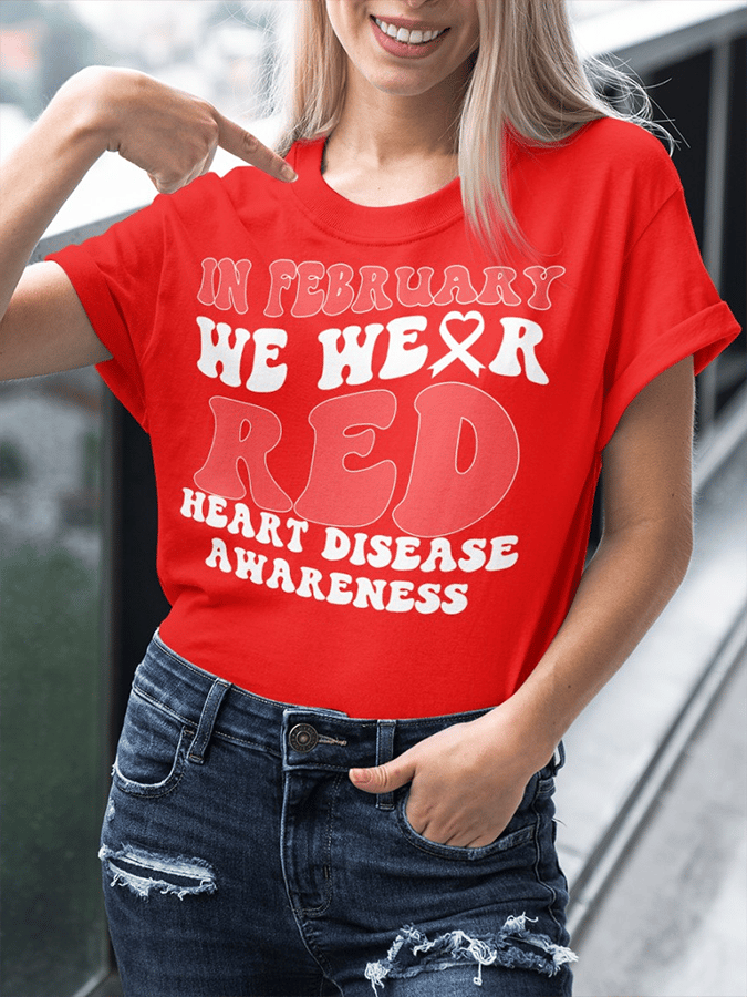 Women's Heart Disease Awareness Print T-shirt