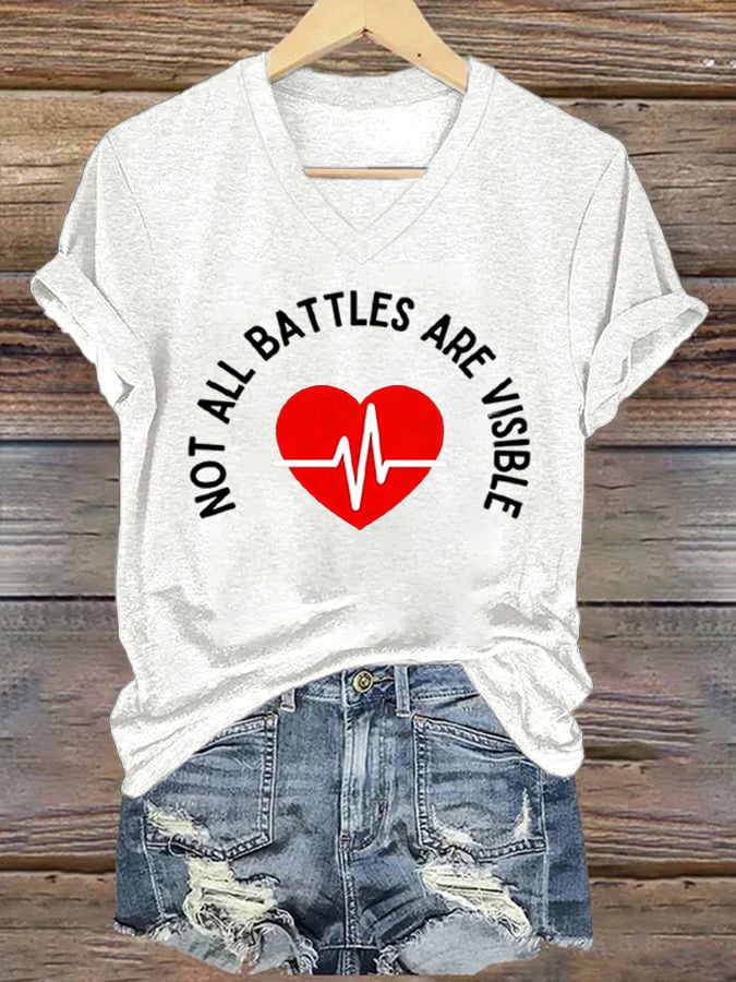 Women's Heart Disease Awareness Print T-shirt