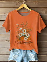 Women's Casual Autumn Faith Graphic Print Round Neck Short Sleeve T-Shirt