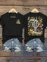 Women's  Flower skull hand gesture Of WDNC Club We Do Not Care Menopause Perimenopause Print T-Shirt