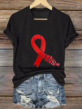 Women's Casual Heart Disease Awareness Printed Short-Sleeve T-Shirt