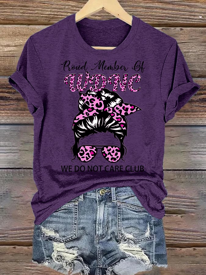 Women's Round-Neck Retro Funny Proud Member Of WDNC Club We Do Not Care Menopause Perimenopause Print T-Shirt