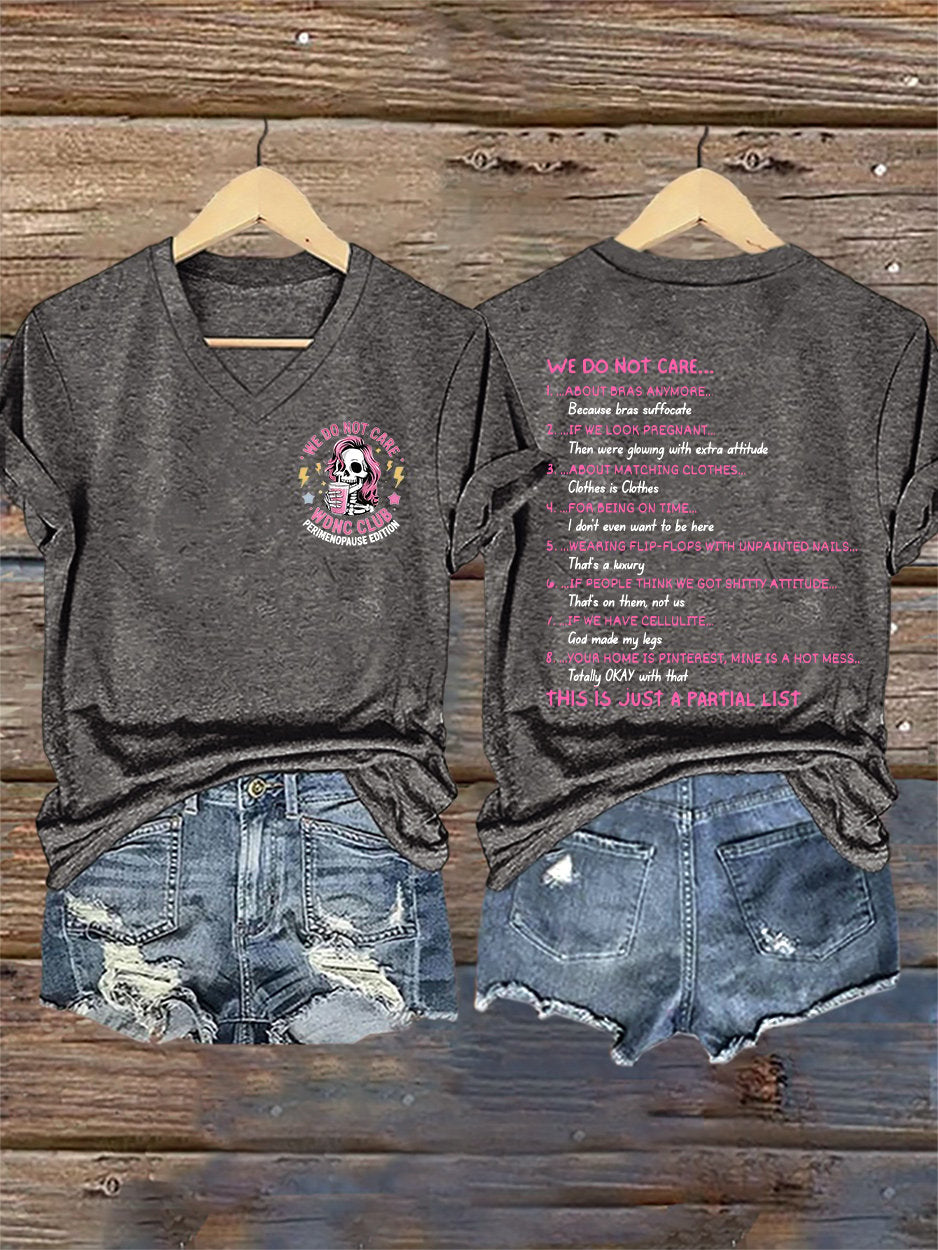 🔥Buy 3 Get 15% Off🔥V-Neck Retro We Do Not Care WDNC Club Perimenopause Edition Print T-Shirt