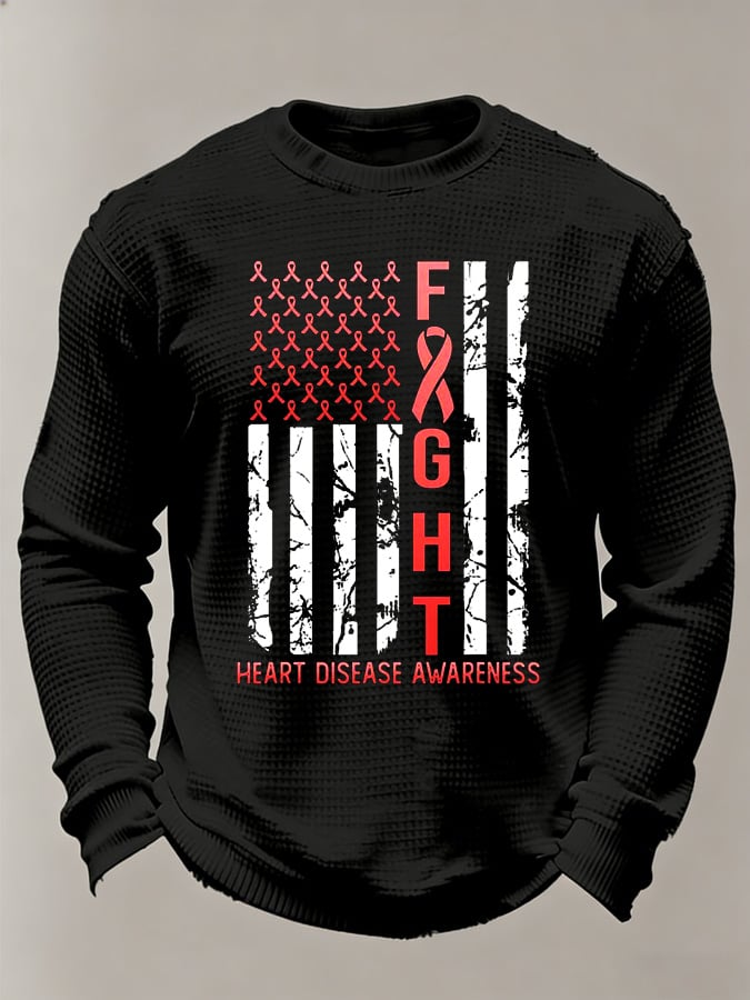 Men's casual heart disease awareness waffle-knit T-shirt
