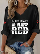 Women'S Casual Heart Disease Awareness Print Short-Sleeved T-Shirt