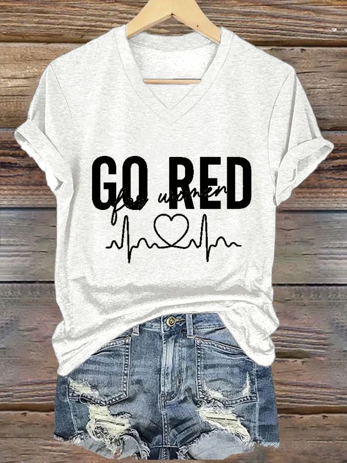 Women's Casual Heart Disease Awareness Printed Short-Sleeve T-Shirt