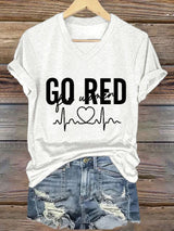 Women's Casual Heart Disease Awareness Printed Short-Sleeve T-Shirt